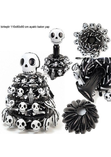 Halloween Iskelet Kurukafa Ağacı Şeklinde Folyo Balon 110 x 80 x 80 cm 1 Adet