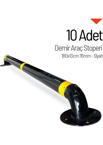10'lu Demir Araç Stoperi Seti Siyah 180 x 13 cm 76 mm