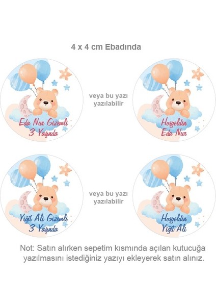 Birim Etiket Isme Özel Hoşgeldin Bebek Etiketi Sticker 70 Adet