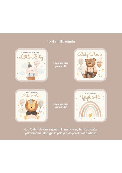 Birim Etiket Isme Özel Hoşgeldin Bebek Etiketi Sticker 4x4 cm 70 Adet