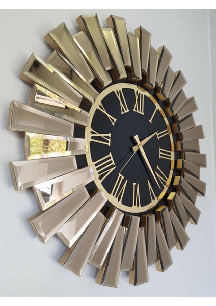 Güneş Twins Golden Jet Black Model Altın Siyah Renk 70 cm Dekoratif Aynalı Duvar Saati