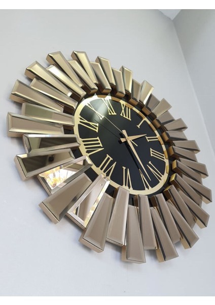 Güneş Twins Golden Jet Black Model Altın Siyah Renk 70 cm Dekoratif Aynalı Duvar Saati