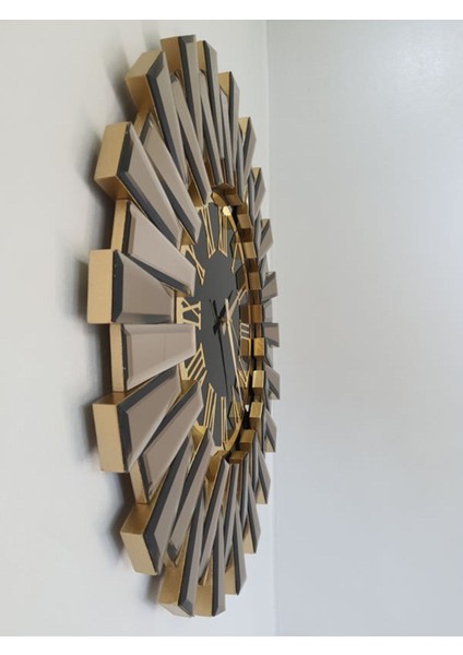 Güneş Twins Golden Jet Black Model Altın Siyah Renk 70 cm Dekoratif Aynalı Duvar Saati