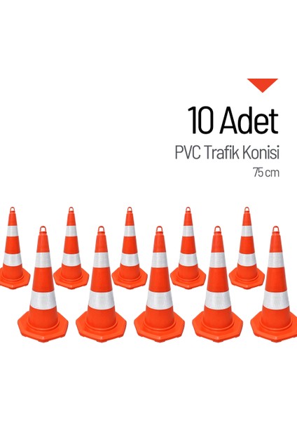 10'Lu Pvc Trafik Konisi Seti 75 Cm Trafik Dubası