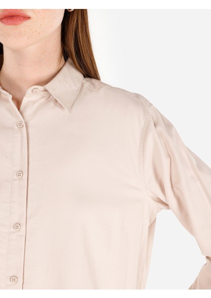 Regular Fit Shirt Neck Düz Kadın Bej Uzun Kol Gömlek Cl1070173 indirimleri