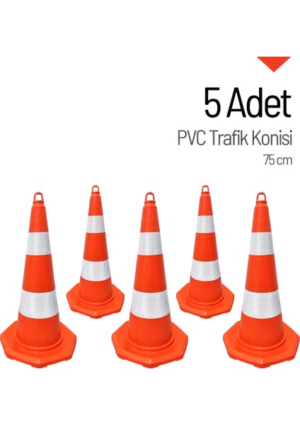 5'Li Pvc Trafik Konisi Seti 75 Cm Trafik Dubası