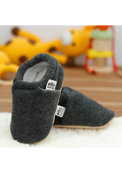 Polar Bebek Pandufu Ev Patiği, Kaydırmaz Taban, Organik Pamuk Astar Kreş Ayakkabısı, Antrasit Gri
