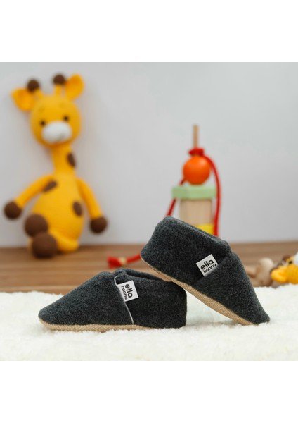 Polar Bebek Pandufu Ev Patiği, Kaydırmaz Taban, Organik Pamuk Astar Kreş Ayakkabısı, Antrasit Gri