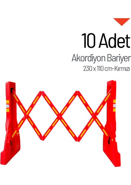 10'lu Akordiyon Bariyer Seti Kırmızı 230 x 110 cm