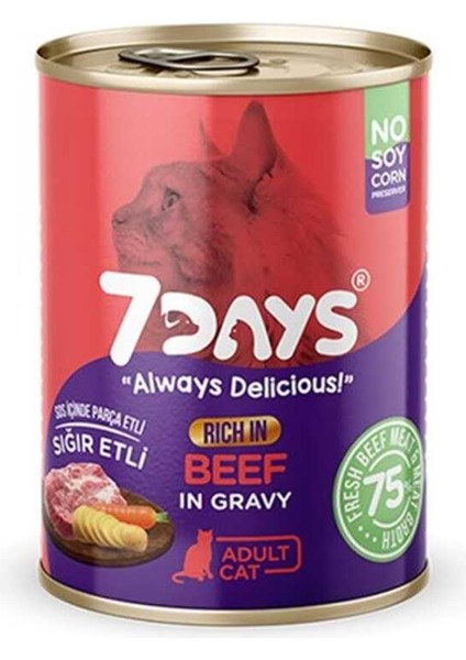 7 Days Sığır Etli Yetişkin Konserve Kedi Maması 415 gr