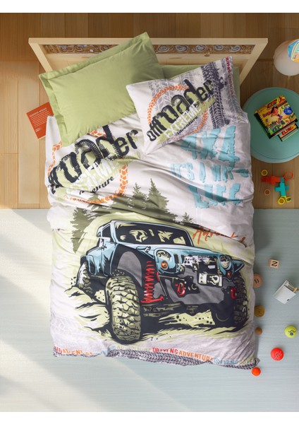 Junior Tek Kişilik Lastikli Çarşaflı Adventure Yeşil Nevresim Takımı