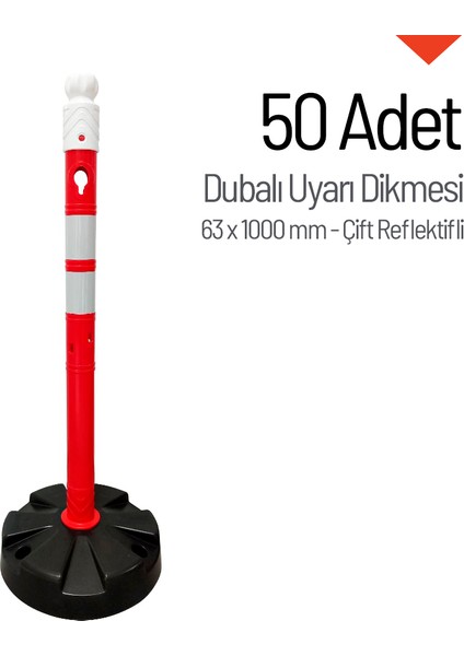50'li Dubalı Uyarı Dikmesi Seti 63 x 1000 mm Çift Reflektifli