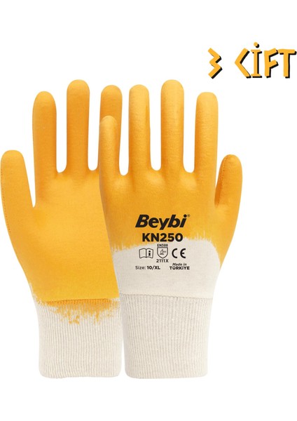 Pamuk-Nitril 3/4 Kaplama Iş Eldiveni KN250 No: 10 - 3 Çift