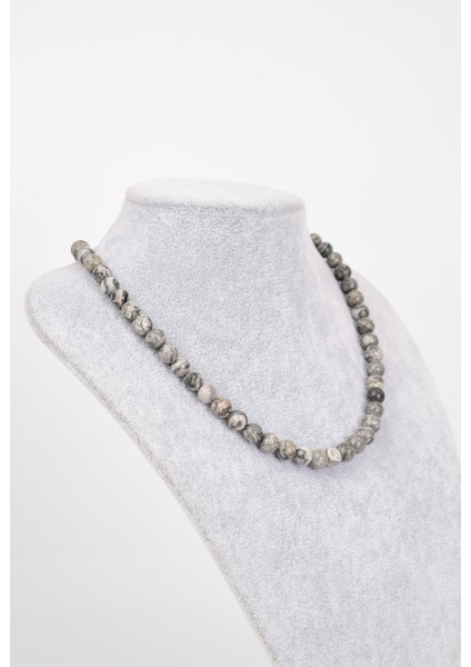 Gri Jasper Doğal Taş 8 mm Dizi Kolye