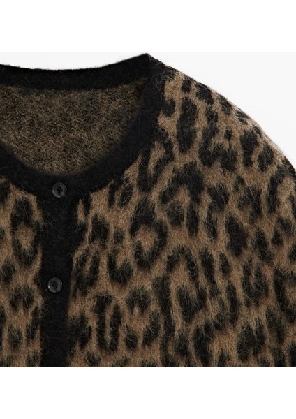 You Like Butik Yünlü Leopar Desen Hırka