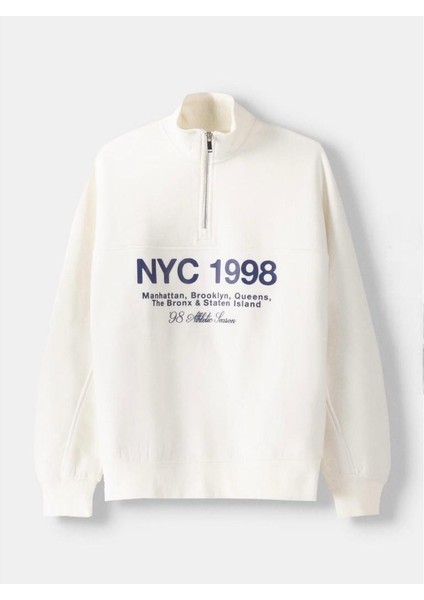 Ön Arka Baskılı Nyc Yarım Fermuarlı Sweatshirt