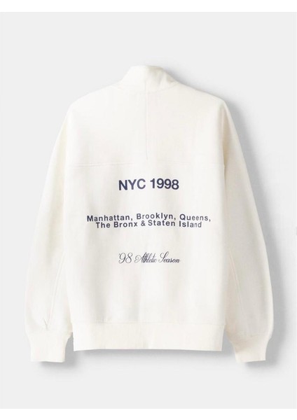 Ön Arka Baskılı Nyc Yarım Fermuarlı Sweatshirt