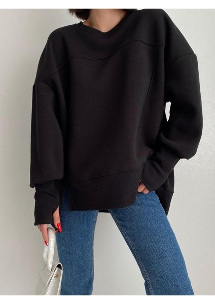 Oversize Parçalı Sweatshirt