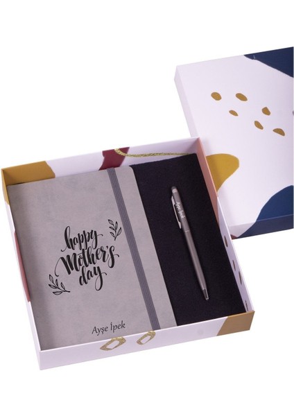 Anneler Gününe Özel Happy Mothers Day Tasarımlı Ajanda Kalem Hediye Seti / Anneye Hediye Kutusu