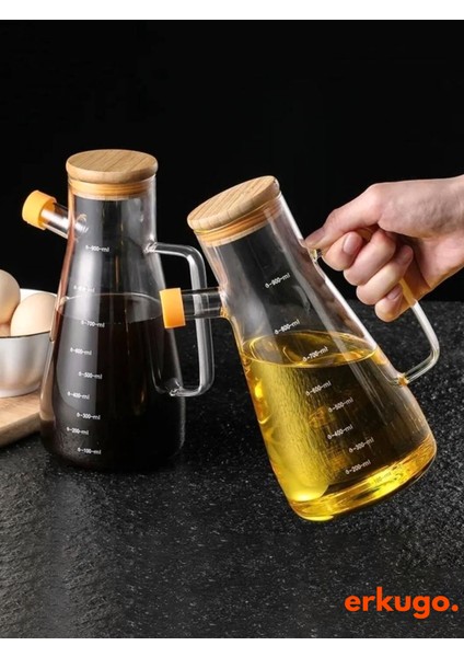 2 Adet Vakumlu Bambu Kapaklı Borosilikat Yağdanlık, Zeytinyağı Sıvıyağ Şişesi, Yağlık (900 Ml) Oilpot modelleri