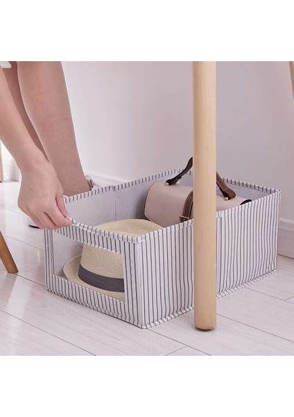 Pencereli Kumaş Saklama Kutusu, Düzenleyiciler 2'li Paket Gri Çizgili (Yurt Dışından)
