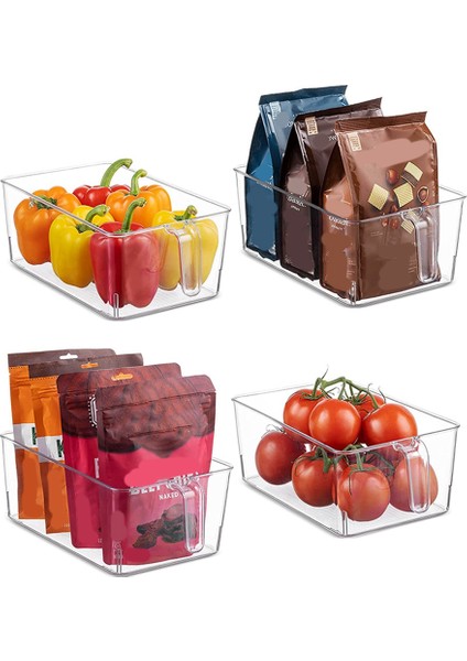 4'lü Set Şeffaf Buzdolabı Kiler Organizatör Kutuları Plastik Sepet (Yurt Dışından)