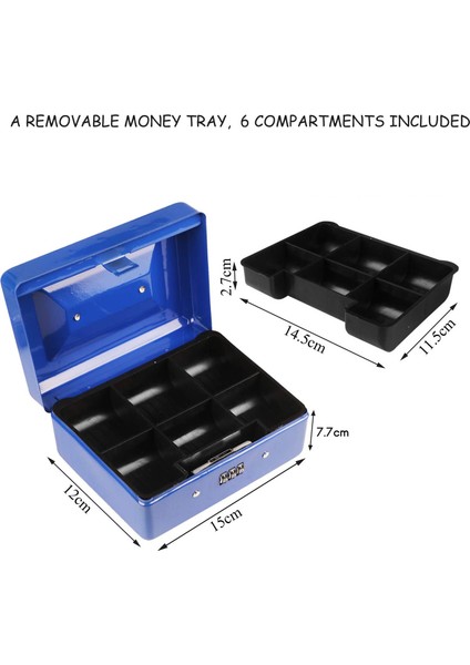 Şifreli Kilitli Dayanıklı Metal Para Kutusu 15 x 12 x 7,7cm (Mavi) (Yurt Dışından)