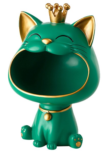 Şanslı Kedi Heykeli Dekorasyon Modern Oturma Odası Masası Ev Dekor-Yeşil (Yurt Dışından)