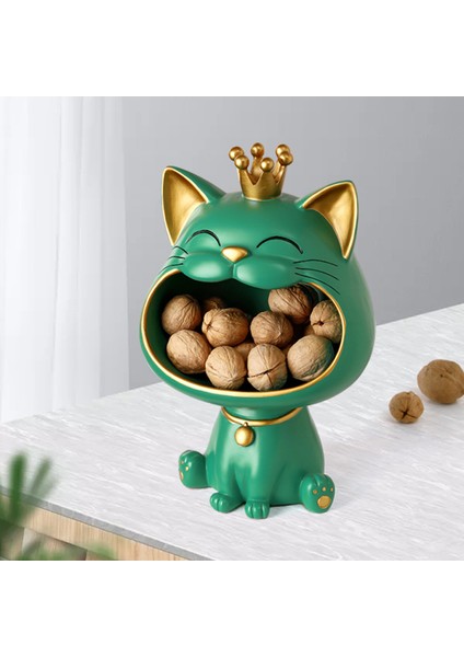 Şanslı Kedi Heykeli Dekorasyon Modern Oturma Odası Masası Ev Dekor-Yeşil (Yurt Dışından)