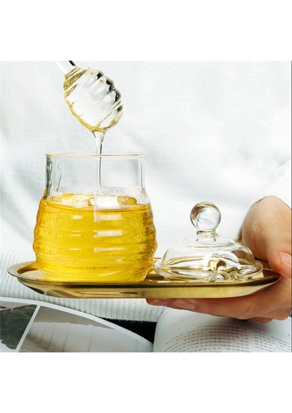 Cam Bal Kavanozu Cam Bal Çömleği Kepçeli ve Kapaklı Kavanoz Kabı 250ML (Yurt Dışından)