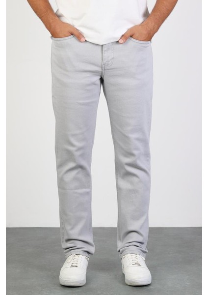 Erkek Gümüş Gri Regular Likralı Esnek Kot Pantolon HLTHE001980