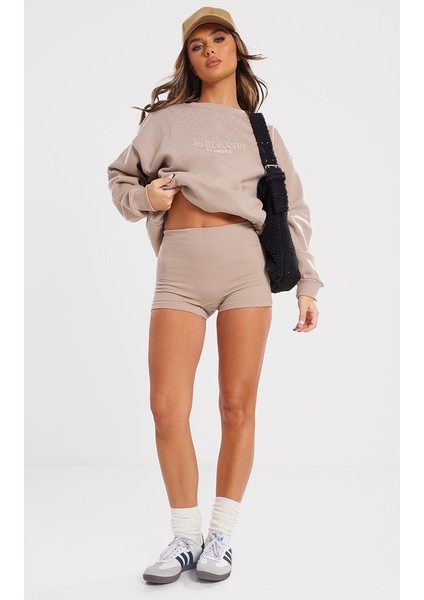 Taupe Miami Işlemeli Sweatshirt