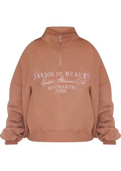 Logo Işlemeli Yarım Fermuarlı Sweatshirt