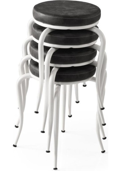 Ahtapot Tabure Nubuk Beyaz Ayak 4'lü Set