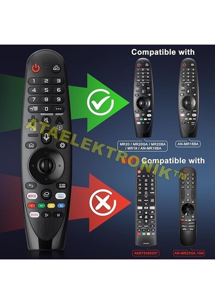 Ata Elektronik Lg  UYUMLU SİHİRLİ AIR MOUSE Kumandası Lg Tüm Modeller Ile Uyumlu 3D Full Hd 4K Smart LCD LED Tv Televizyon Kumandası