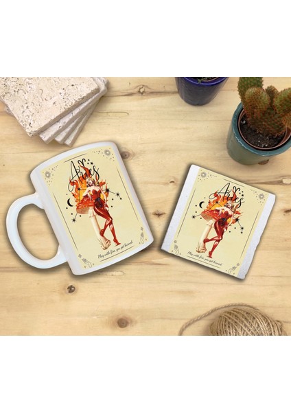 Burçlar / Koç Burcu Set 8 - Standart Kupa-Taş Bardak Altlığı 1
