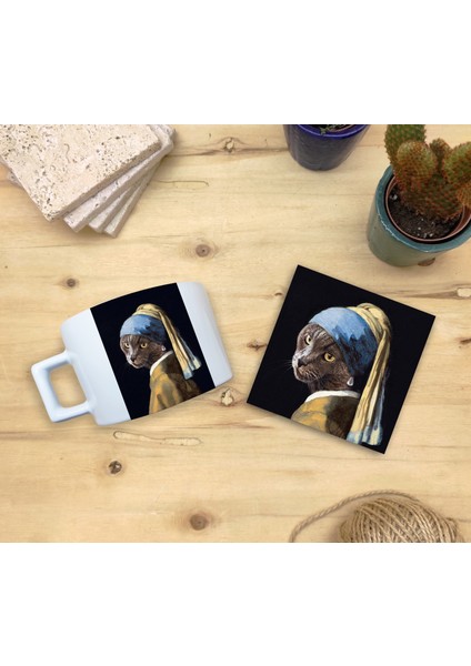 Kediler ve Sanat / Johannes vermeer Inci Küpeli Kız Set 4 - Fincan Kupa-Taş Bardak Altlığı 1 fiyatları