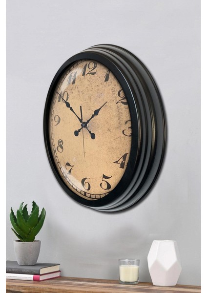 40 cm Siyah Metal Vintage Geometrik Duvar Saati, şık ve zarif dekorasyon seçeneği fiyatları