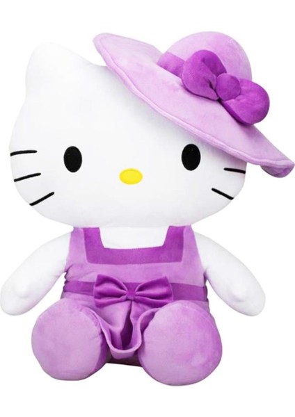 Mor Rengin En Sevimli Temsilcisi: Lisanslı Hello Kitty Şapkalı Peluş 50CM.