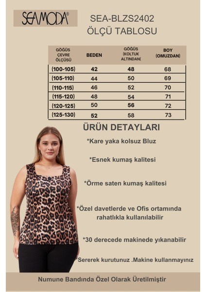 Büyük Beden Leopar Desen Kare Yaka Kolsuz Bluz fiyatları