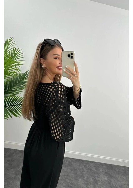 Siyah Renk Ajurlu Triko Crop Kadın Bluz modelleri