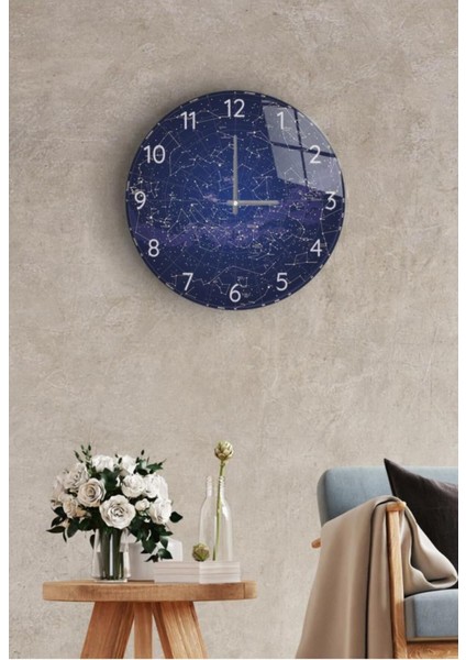 Çap 37 cm Gökyüzü Haritası Dekoratif Cam Saat