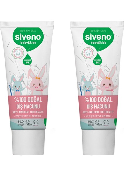 Doğal Diş Macunu Bebek ve Çocuk Için Karışık Meyve Aromalı Florürsüz 50 ml X2 Adet