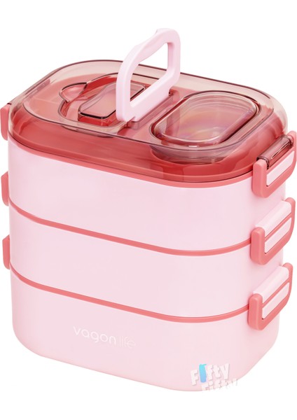 1450 ml 3 Kat Çelik (2 Kat Kullanılabilir) Bento Lunch Box Yeni Nesil Sefer TASI-FFLBOX7083