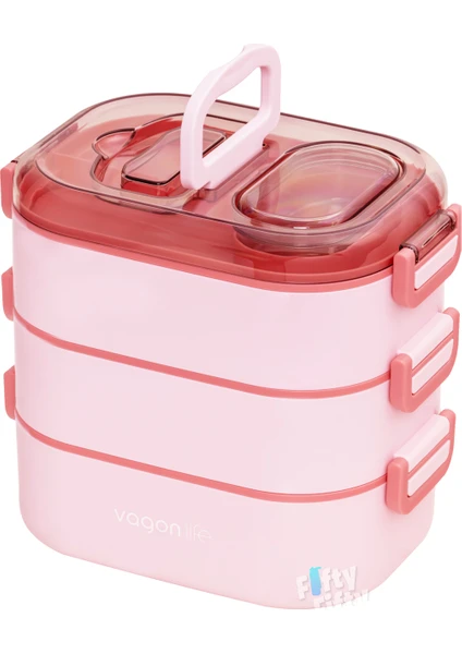 1450 ml 3 Kat Çelik (2 Kat Kullanılabilir) Bento Lunch Box Yeni Nesil Sefer TASI-FFLBOX7083