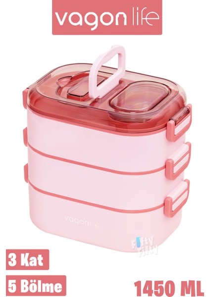 1450 ml 3 Kat Çelik (2 Kat Kullanılabilir) Bento Lunch Box Yeni Nesil Sefer TASI-FFLBOX7083