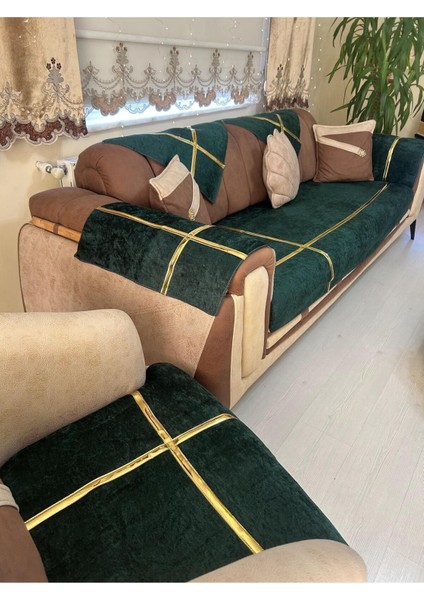 Yeni Moda Lüks Kadife Süngerli Koltuk Çekyat Örtüsü (12 Parça Takım 3,3,1,1) Yeşili Rengi fiyatları