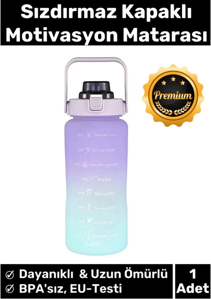 Premium Çift Renk Ölçü Baskılı Sızdırmaz Akmaz Motivasyon Matara Suluk Sağlıklı Plastik 2 Lt Su Şişe