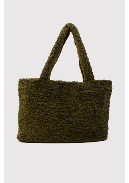 Yeşil Shopper Peluş El ve Omuz Çantası