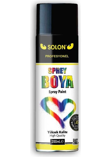 Sprey Boya 200 ml Gökkuşağı (Sarı, Mavi, Yeşil, Kırmızı ve Parlak Siyah)  5 Renk